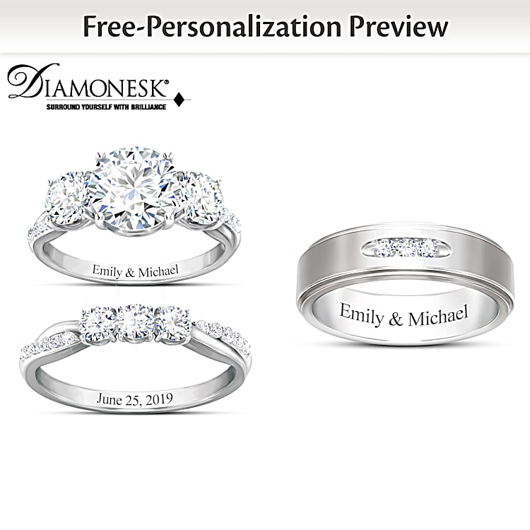 Infinite Love Personalized Sterling Silver Wedding Ring Set Featuring Simulated Diamonds Platinum Plating