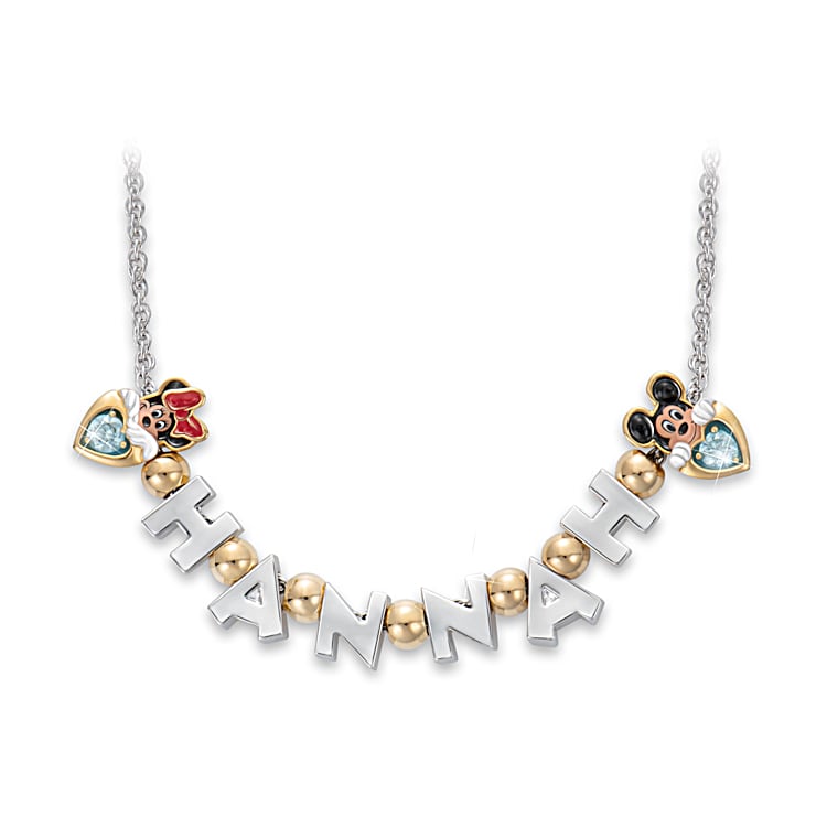 Disney Believe In The Magic In You Womens Personalized Birthstone Mickey Mouse Minnie Mouse Name Necklace