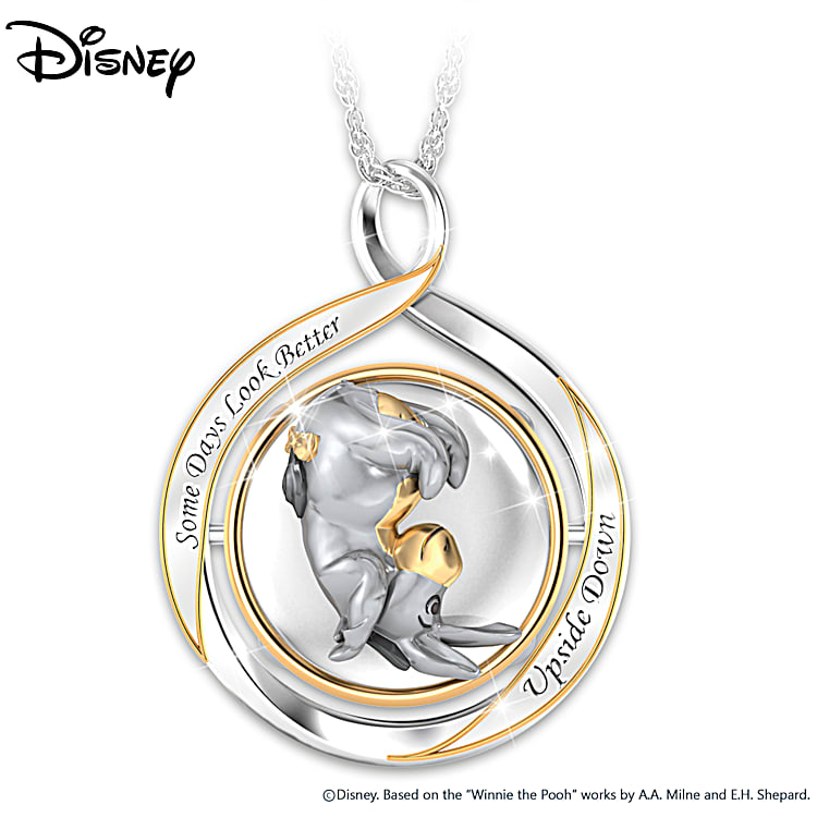 Disney Winnie The Pooh Some Days. Womens Sterling Silver Plated Flip Pendant Necklace Featuring 2 Different Images Of Eeyore Adorned With 18K Gold Plated Accents