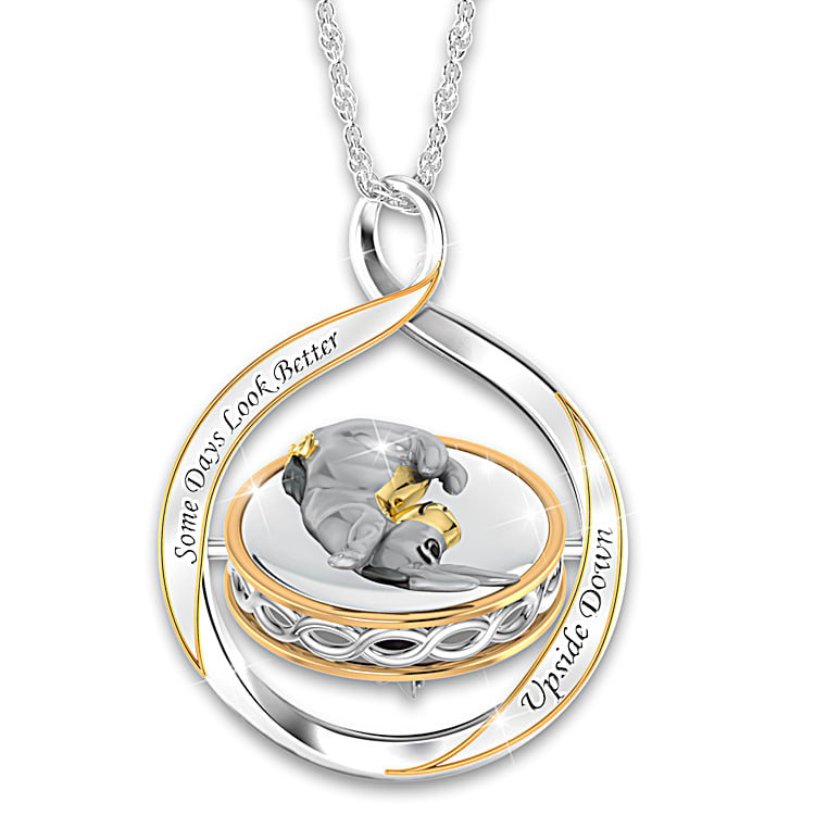 Disney Winnie The Pooh Some Days. Womens Sterling Silver Plated Flip Pendant Necklace Featuring 2 Different Images Of Eeyore Adorned With 18K Gold Plated Accents