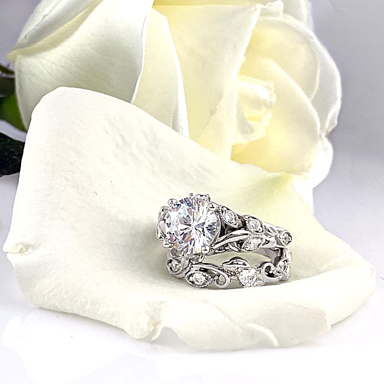 Our Love Blooms Forever Womens Personalized Simulated Diamond Bridal Ring  Set
