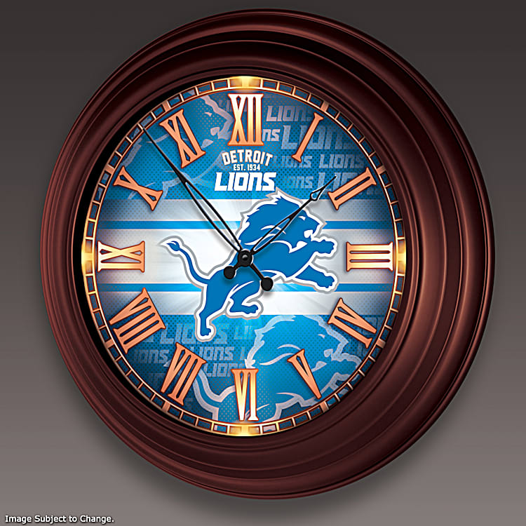 Detroit Lions NFL Outdoor Illuminated Atomic Wall Clock Featuring A  Glass-Encased Face With Roman Numerals, Team Colors & Logos