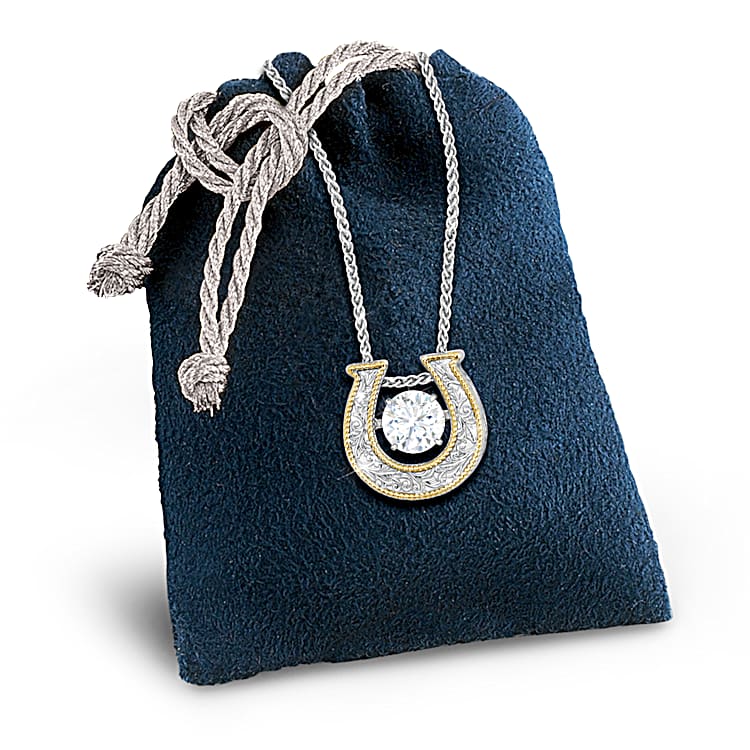 Horseshoe Pendant With 18K Gold-Plated Accents And A White Horseshoe Pendant With 18K Gold-Plated Accents And A White