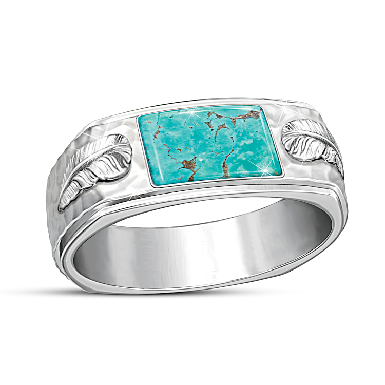 Silver and turquoise mens rings sales