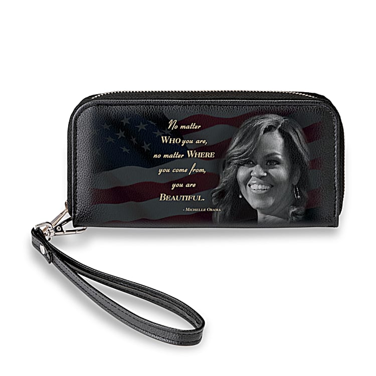 Michelle Obama Womens Faux Leather Clutch Wallet Featuring