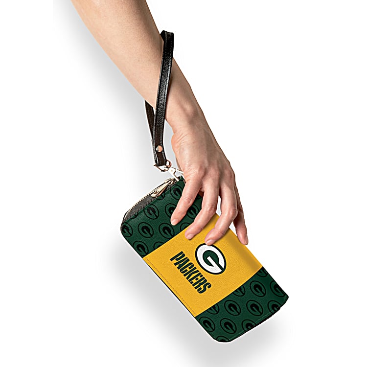 Green Bay Packers Womens Faux Leather NFL Clutch Wallet With Tone