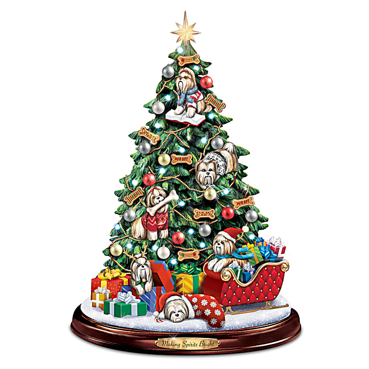 Shih Tzu Tabletop Christmas Tree – Illuminated Holiday Decor