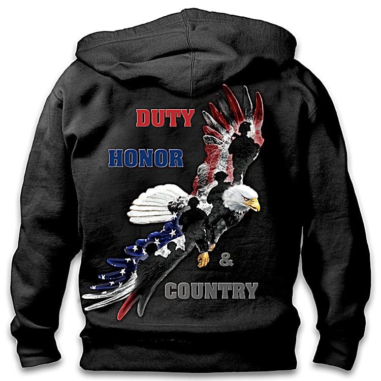 Duty, Honor & Country Mens Black Full-Zip Hoodie Featuring