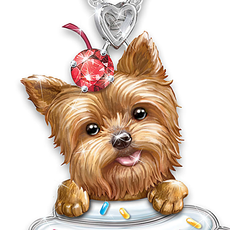 Sweetest Pupcake Womens Yorkie Pendant Necklace Featuring A Fully