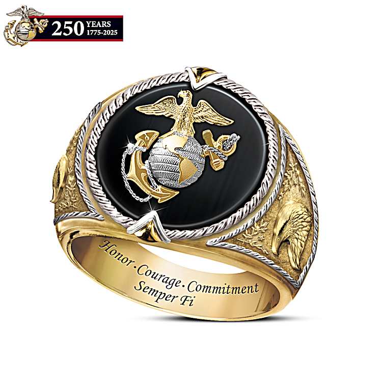 Solid Sterling Silver And 18K Gold-Plated Semper Fi Ring