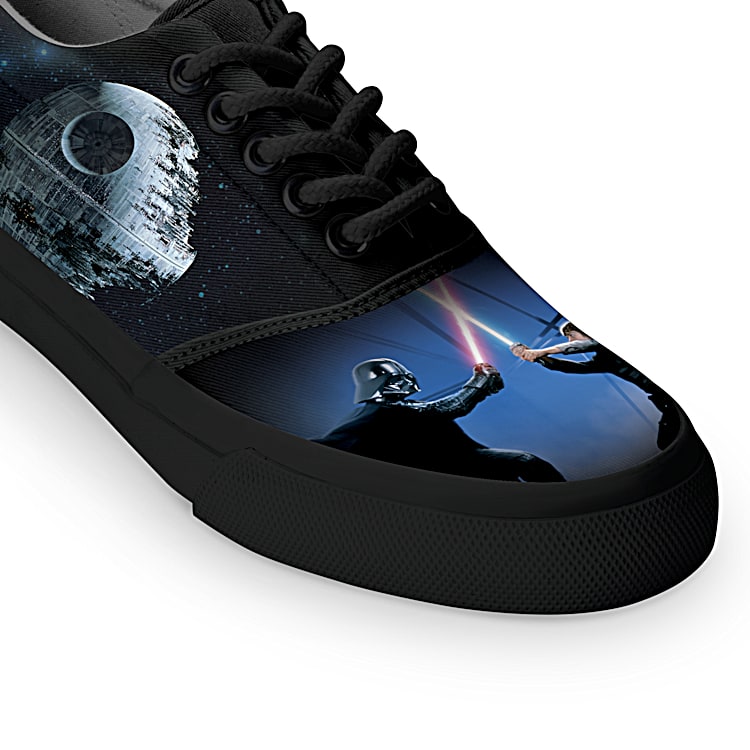 STAR WARS Saga Mens Shoes Featuring A Black Canvas With Luke Skywalker Darth Vader Accented By The Millennium Falcon Death Star