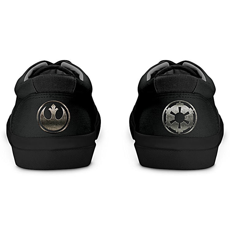 STAR WARS Saga Mens Shoes Featuring A Black Canvas With Luke Skywalker Darth Vader Accented By The Millennium Falcon Death Star