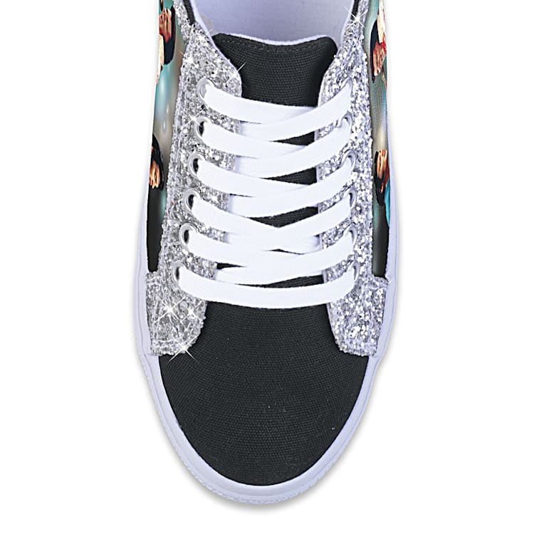 Elvis Presley Womens Ever-Sparkle Canvas Shoes Featuring Artwork Of Elvis  Performing & Adorned With Glitter Trim