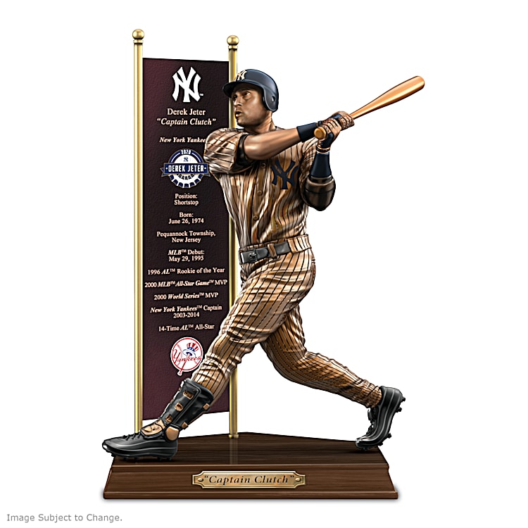 New York Yankees Derek Jeter Cold-Cast Bronze MLB Sculpture With A Banner Of Career & A Mahogany-Finished Base