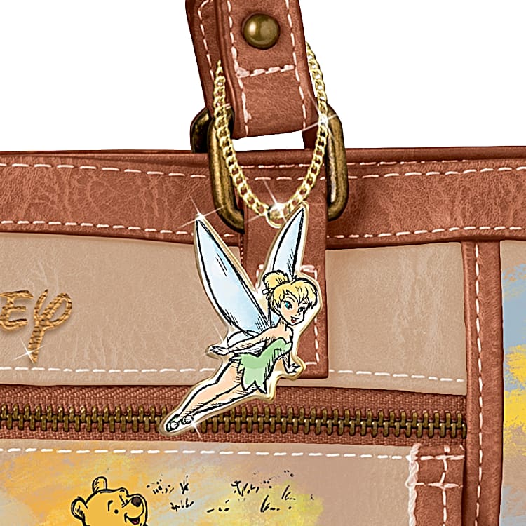 Disney Masterpiece Of Magic Beige Faux Leather Designer-Style Handbag  Featuring A Whimsical Watercolor Print & Artwork Of Over 20 Beloved  Characters