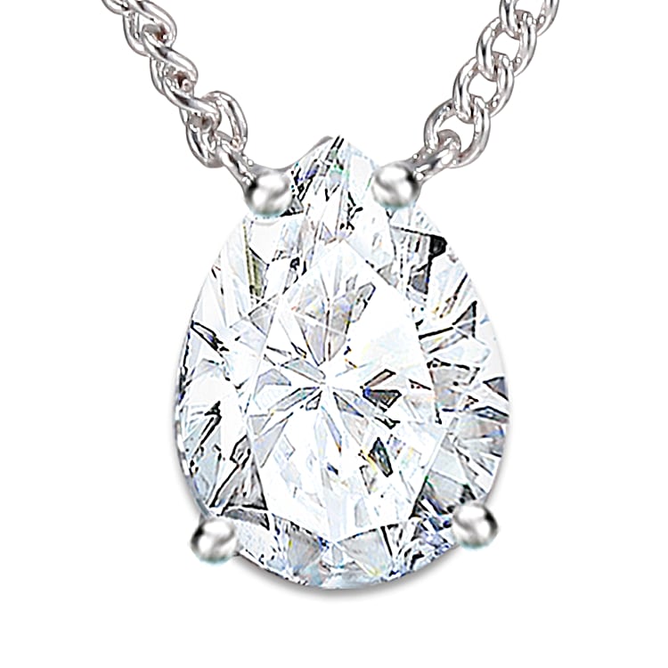 Solid Sterling Silver Simulated Diamond Pendant Necklace