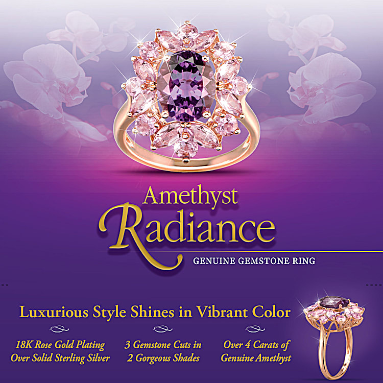 Amethyst Radiance Womens Oval Cut Gemstone Ring Featuring 18K Rose Gold Plating