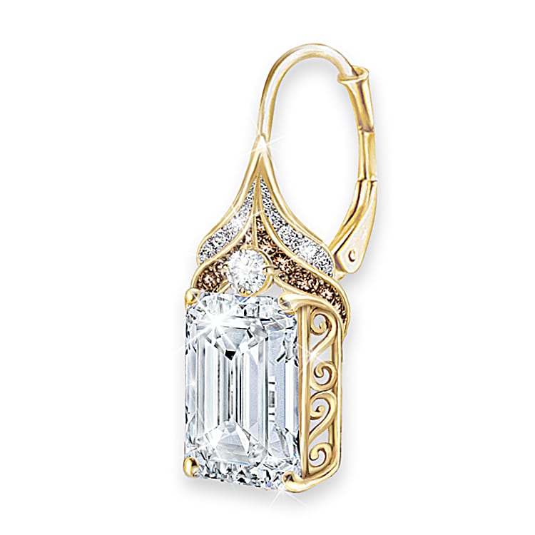 ゆめりすと13    150  シャンパンゴールド 18K Gold-Plated Earrings Adorned With Emerald-Cut White