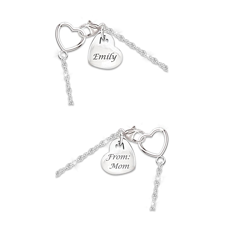 Personalized Daughter Necklace With A Carved Mother Of Pearl Flower And Set With Diamond Accents