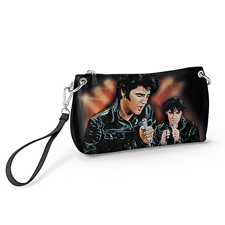 Spotlight On Elvis Presley Womens Convertible Handbag That Can Be Worn 3 Ways Features Artwork Of Elvis