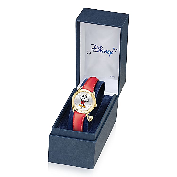 Disney Classic Charmer Womens Gold Tone Ion Plated Watch Featuring