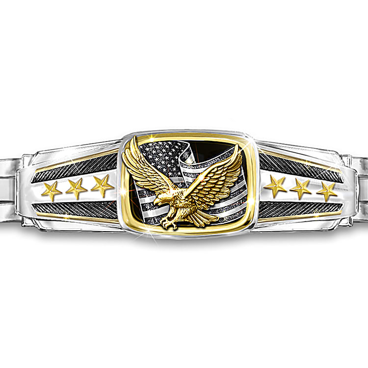 Proud American Stainless Steel Patriotic Bracelet With 24K Gold