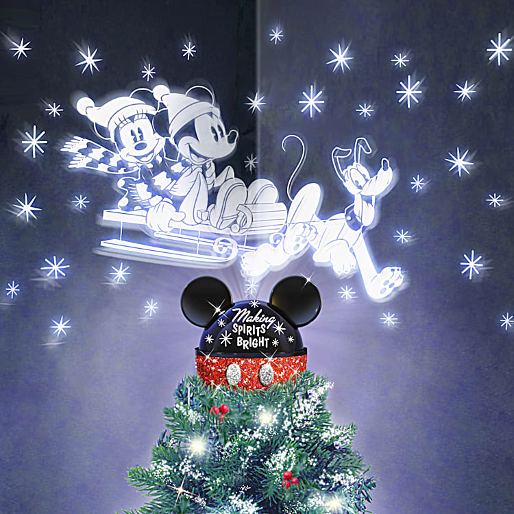 Disney Mickey Mouse Christmas Tree Topper Making Spirits Bright With Rotating Light Projector