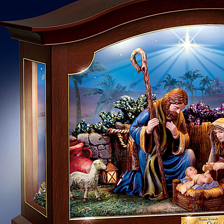 Unto Us A Child Is Born Nativity With Hand-Painted Sculptures Of