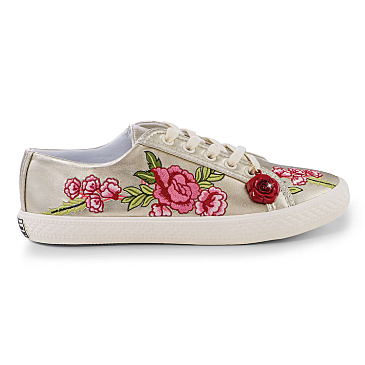 Rose embroidered sneakers hot sale