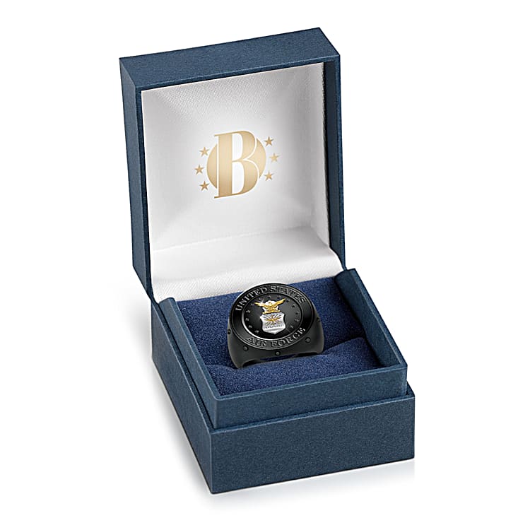 Mens Jet Black U.S. Air Force Ring Adorned With The USAF