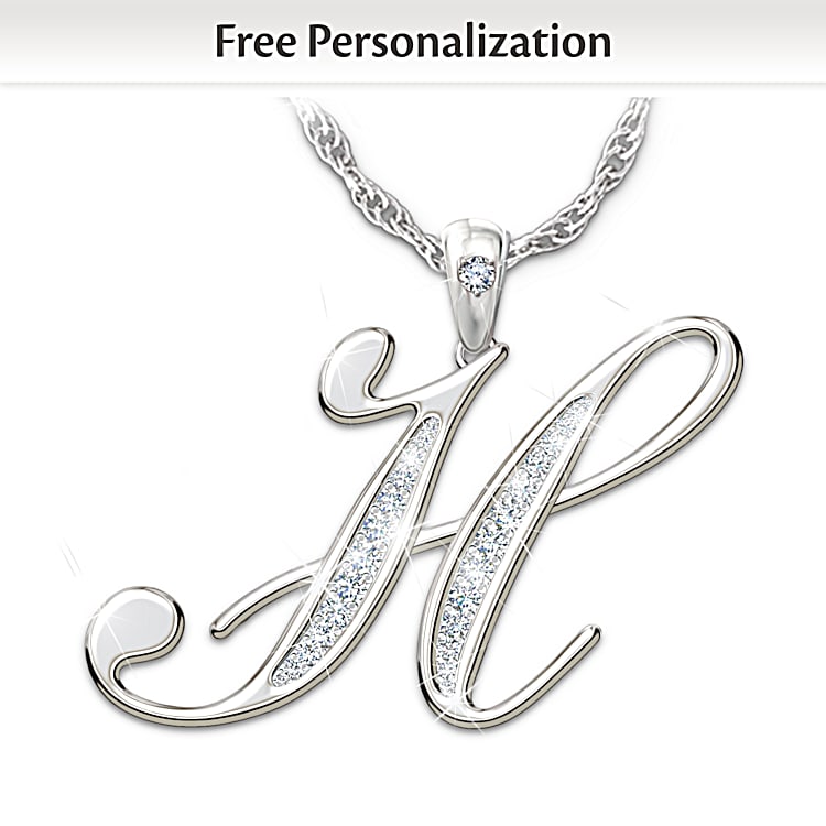Sterling silver diamond initial necklace clearance