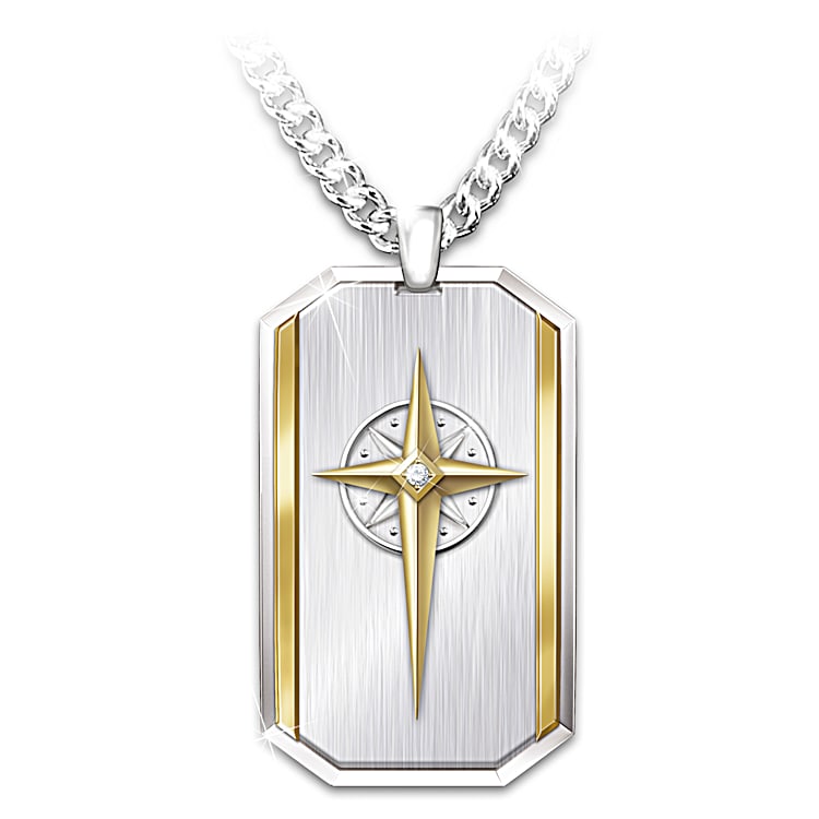 Guided By Faith Son Dog Tag Pendant Necklace With 24K Gold Ion Plated Accents Featuring A