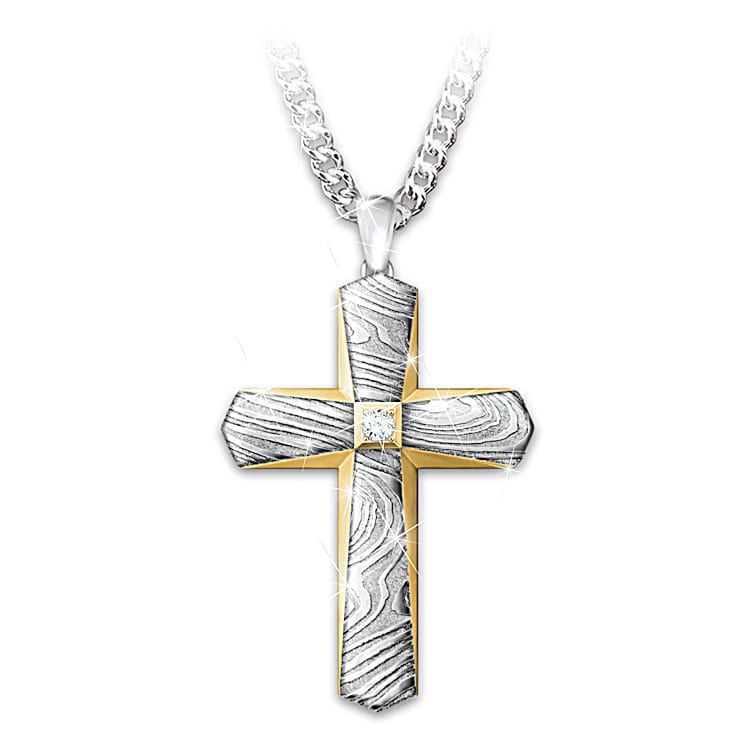 Strength Of Faith Son Cross Pendant Necklace With Ion Plated 24K
