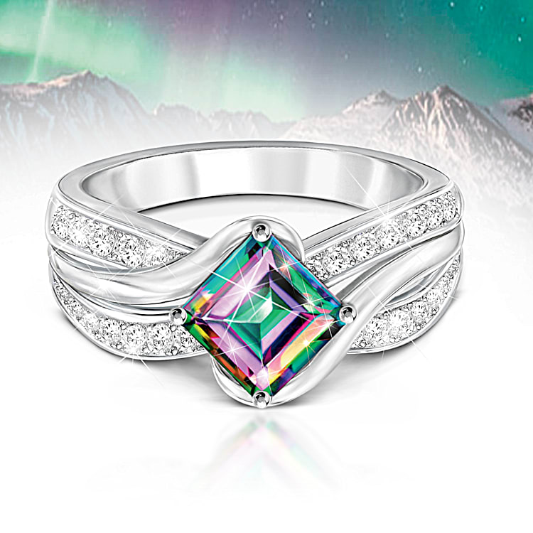 2 Carat Genuine Aurora Mystic Topaz Northern Lights Ring
