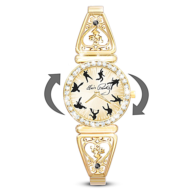 Rockin Elvis Presley Womens Gold Tone Plated Watch Sculpted With
