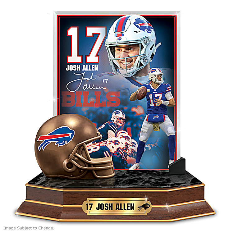 Buffalo Bills Josh Allen NFL Tribute Sculpture Featuring A Glass Panel With  Images Of The QB Atop A Mahogany-Finished Base