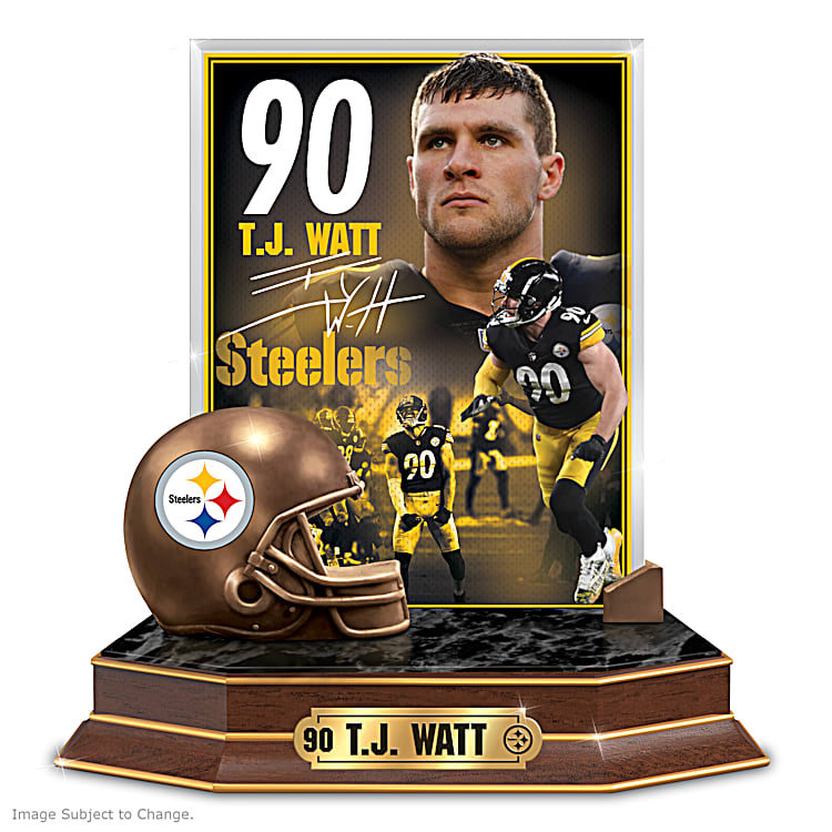 Pittsburgh Steelers T.J. Watt NFL Tribute Sculpture With A Beveled Glass  Panel And Images Of The Star Linebacker In Action And Fully Sculpted Helmet