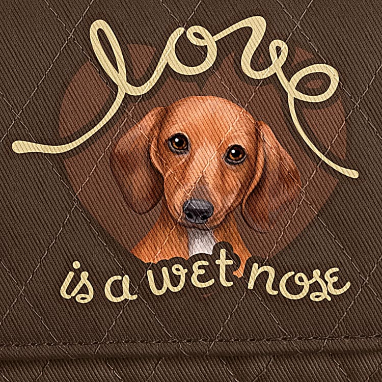 Love Is A Wet Nose Dachshund Womens Brown Quilted Poly Twill