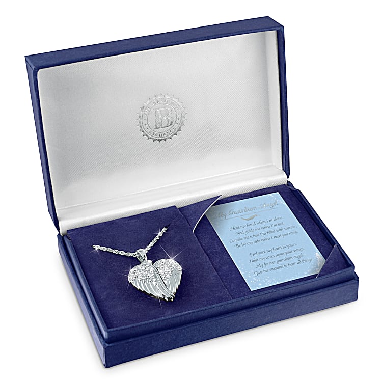 Crystal And Diamond Guardian Angel Embrace Locket Necklace