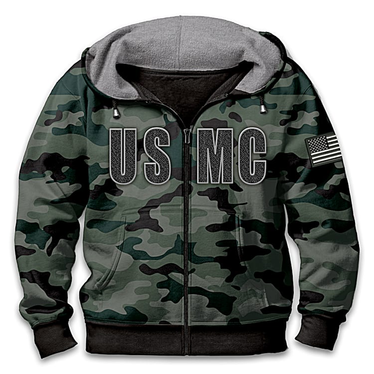 The Bradford Exchange USMC Cotton Blend Full Zip Men s Camo Hoodie