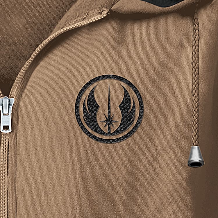 STAR WARS Yoda Light Brown Hoodie Featuring An Applique Patch Design Of The Jedi Master On The Back The Jedi Order Logo On The Front