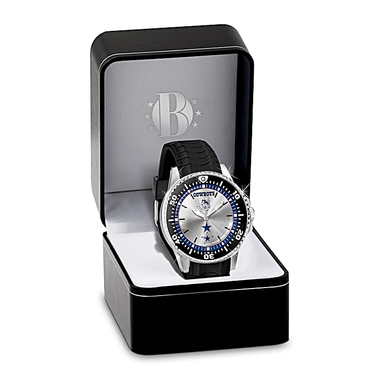 Dallas Cowboys Stainless Steel Watch With Black Silicone Band Featuring The  Current Team Logo And 2