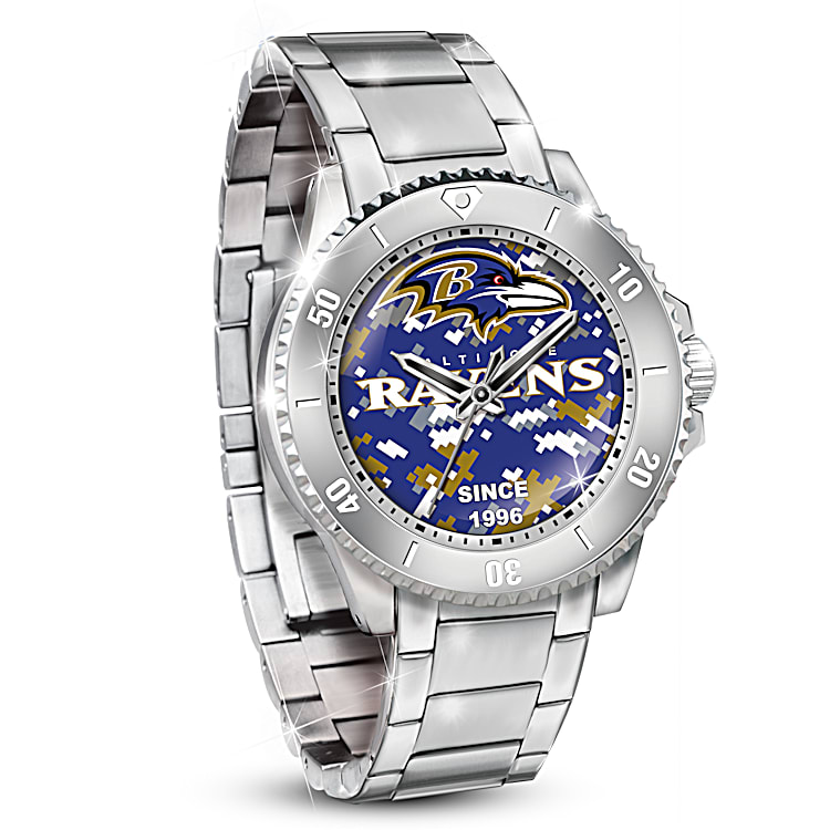 Baltimore Ravens Mens Stainless Steel Watch Featuring A Digital