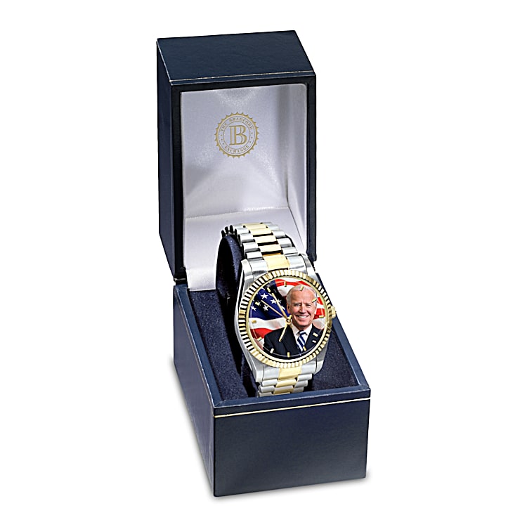 Joseph R. Biden Mens Stainless Steel Watch With Polished Gold Tone