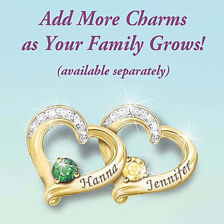 My Family Joined By Love Bracelet Adorned With Heart Shaped Charms Personalized With 6 Engraved Names Birthstones With The Option To Add More Charms