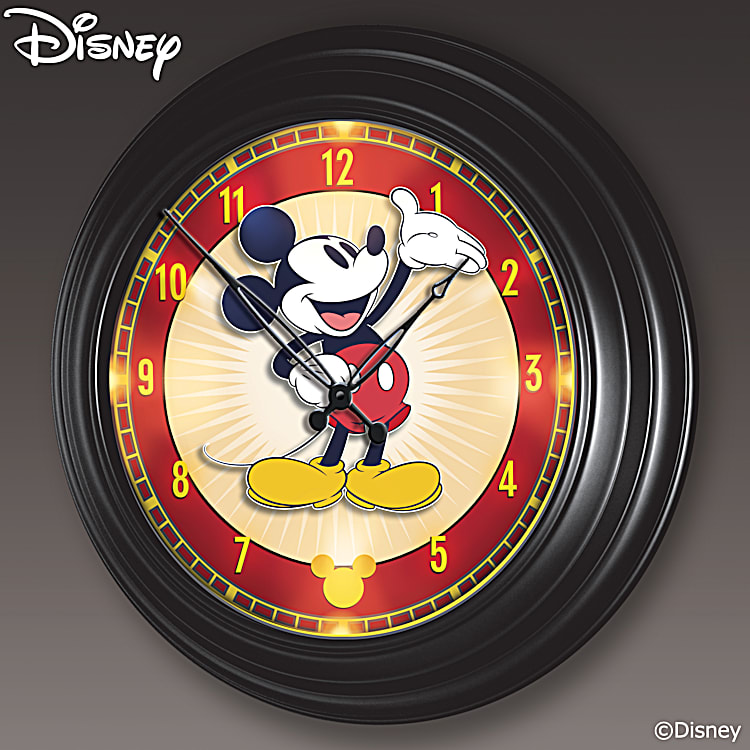 Disney 14 Inch Diameter Illuminated Outdoor Atomic Wall Clock Featuring A Vintage Inspired Image Of Mickey