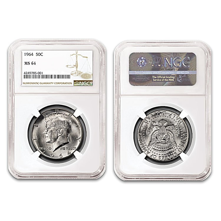 The First Year Of Issue 1964 JFK 90% Silver Half Dollar Coin Presented In  Desirable MS 64 Condition With Mint-State Definition & Luster