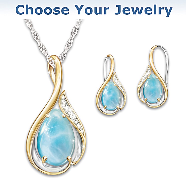 Larimar jewelry set in gold shop