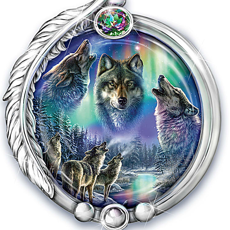 Mystic Spirit Silver-Plated Wolf Pendant Necklace Featuring A Dreamcatcher  Design Adorned With A Mystic Topaz Gem And Wolf Art By Artist James Meger