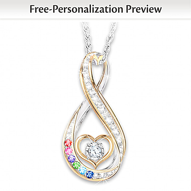 Diamond Accented Infinity Mother's Family Birthstone Necklace